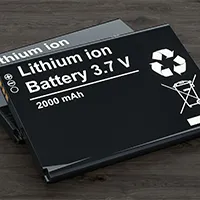 ENERGIPOLE-batterie-lithium Deux batteries lithium-ion noires avec texte blanc indiquant 3.7 V et 2000 mAh, posées sur une surface en bois sombre.